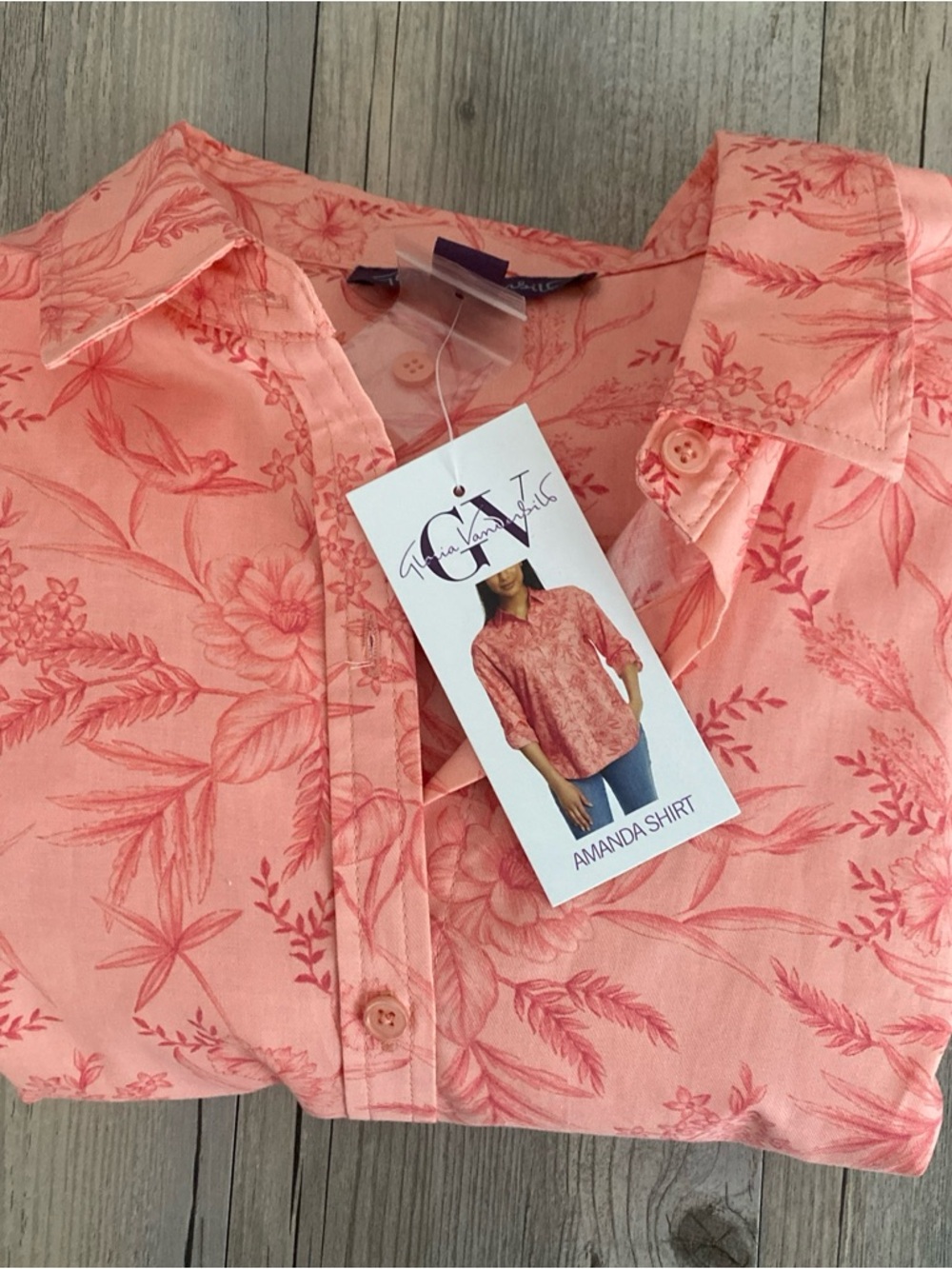 Gloria Vanderbilt Women's Floral Button Amanda Shirt Coral Crush Medium NWD